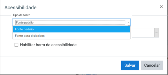 opções de acessibilidade